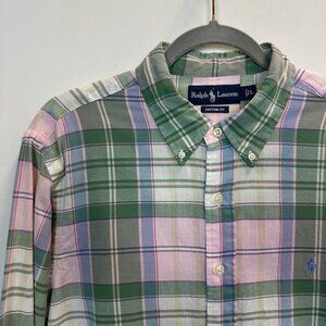 Polo PRL Ralph Lauren Button Down Shirt Large Custom Fit Plaid Pink Green Blue